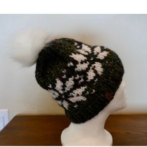 Snowflake Knitted Winter Hat with Faux snap pom